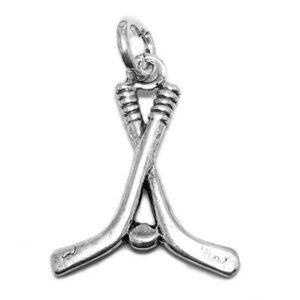 HOCKEY STICKS AND PUCK CHARM IN STERLING SILVER